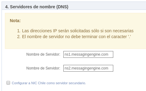 NIC nameserver form